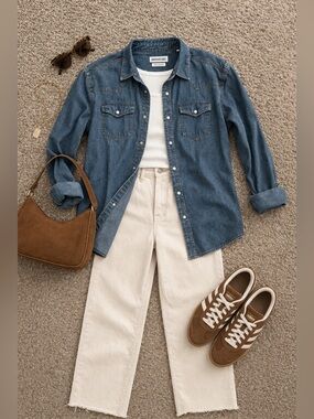 Advocating Eagle denim button down. Pearl snaps. Western 70s vibes. Size L